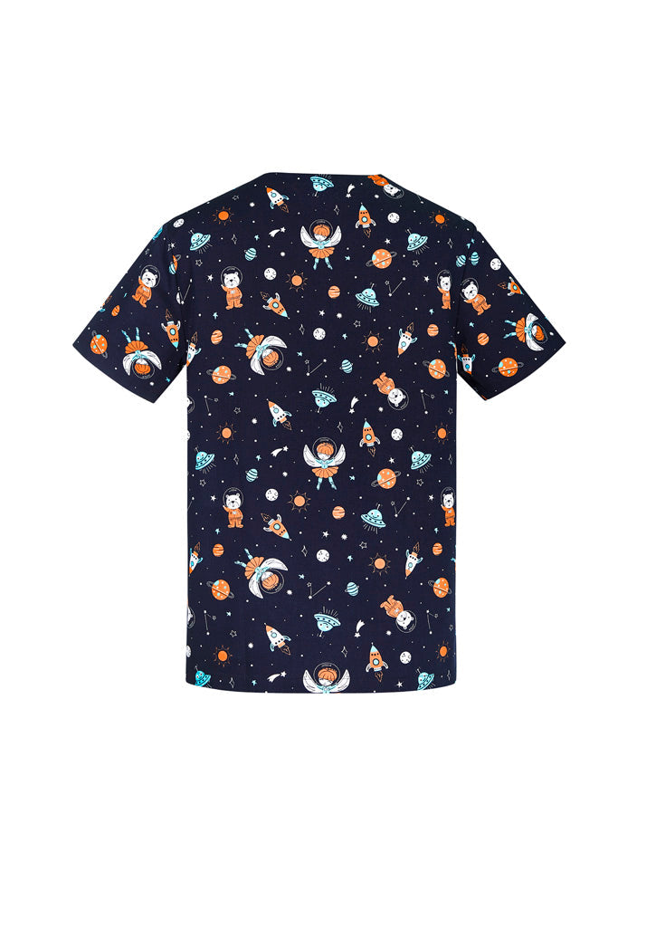 BIZ CARE Mens Printed Space Party Scrub Top CST148MS
