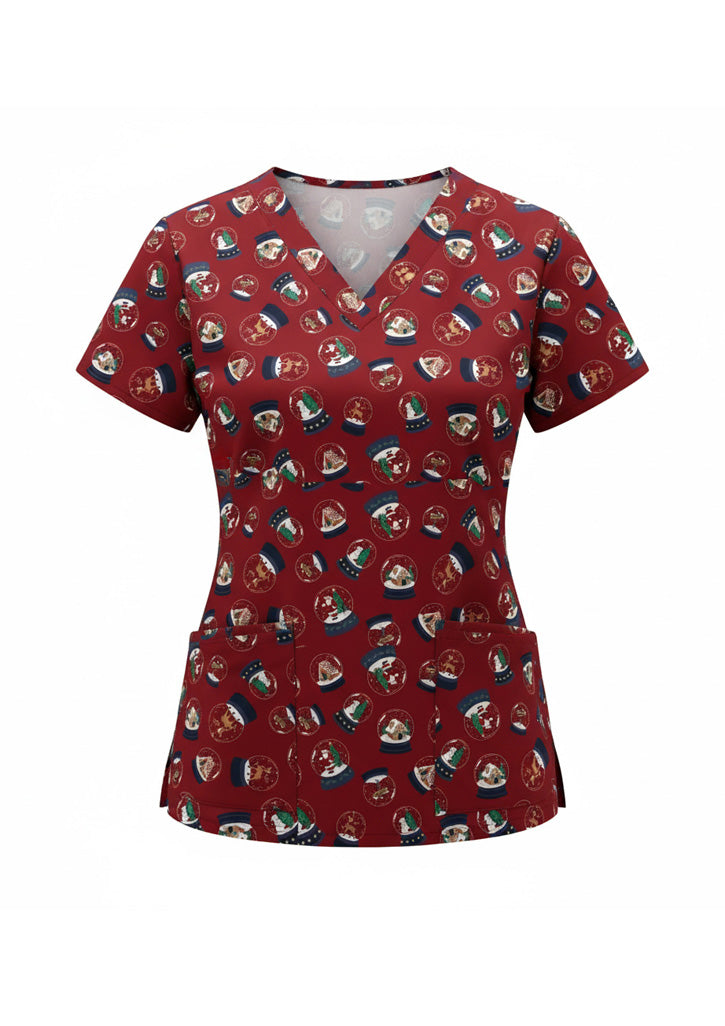 BIZ CARE Womens Christmas Scrub Top C602W