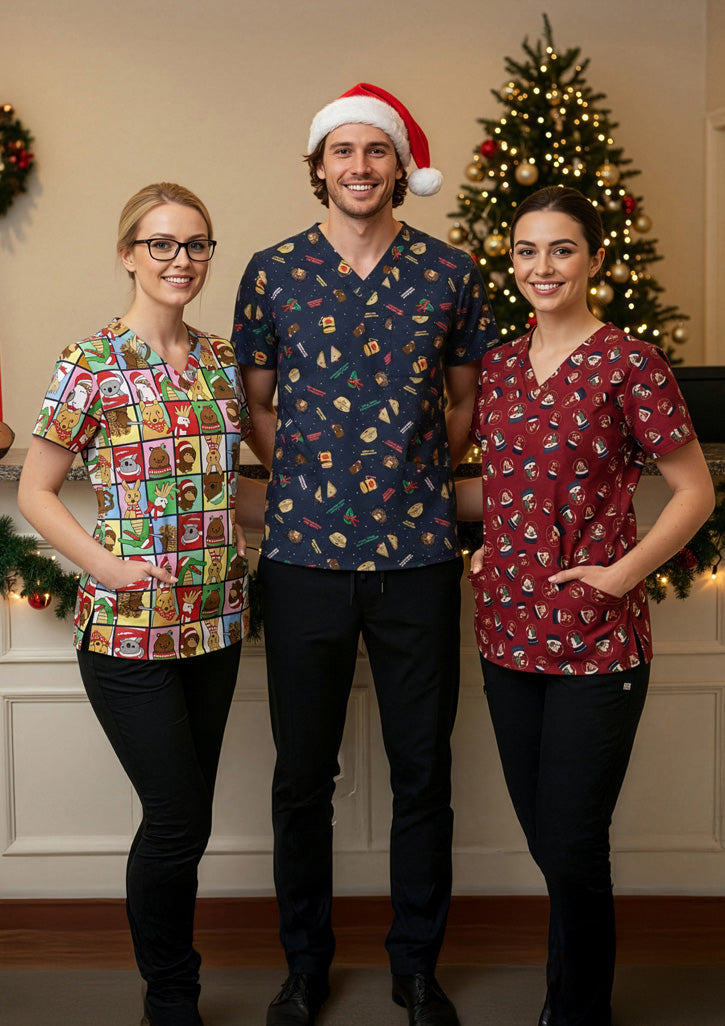 BIZ CARE Womens Christmas Scrub Top C602W