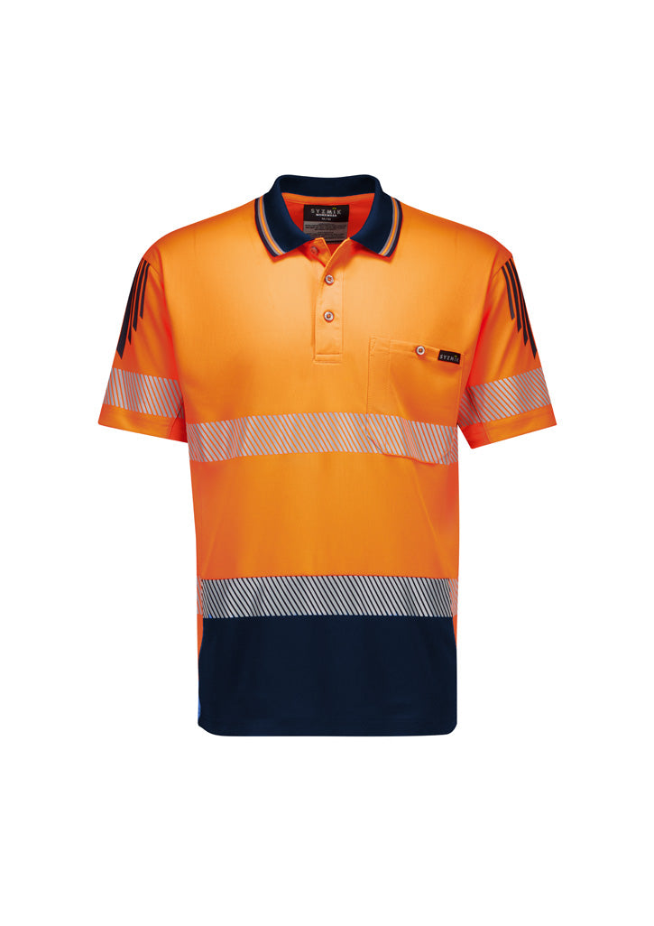 SYZMIK Mens Hi Vis Flux Segmented Tape Short Sleeve Polo ZH555